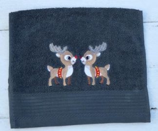 Gastendoekje donkergrijs met twee rendieren tegenover elkaar