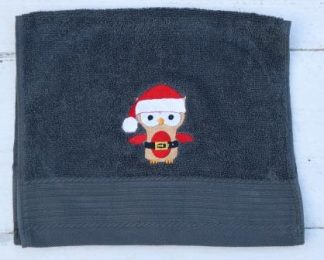 Gastendoekje donkergrijs met een uil met kerstmuts