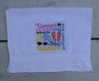 Gastendoekje wit met zomerse tekst en plaatjes