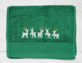 Gastendoekje kerstgroen met vrolijke hertjes op een rij