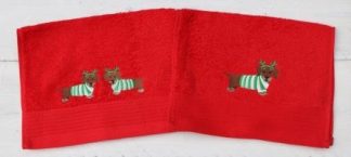 Gastendoekje rood met teckels met groen witte kersttrui en groen gewei