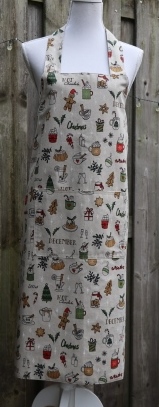 Kerst keukenschort met hot chocolate, warm drinken, kerstboom, champagne,koekjes en nog veel meer kerst printjes
