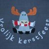 Keukenhanddoek en theedoek in rood of donkergrijs, met een vrolijk rendier met sjaal - Afbeelding 3