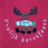 Keukenhanddoek en theedoek in rood of donkergrijs, met een vrolijk rendier met sjaal - Afbeelding 2