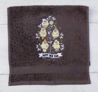 Gastendoekje donkergrijs met uilenboom en Happy New Year
