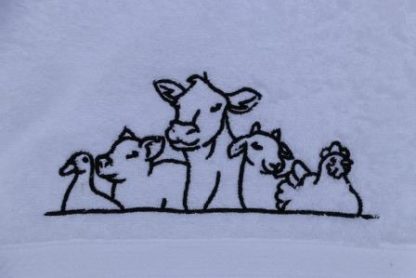 Gastendoekje wit met een tekening van boerderij dieren - Afbeelding 2