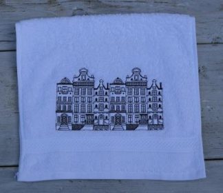 Gastendoekje wit met zwarte Hollandse huisjes