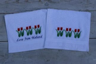 Gastendoekjes wit met rode tulpen en/of tekst Love from Holland