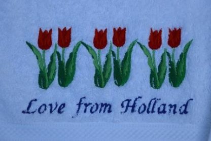 Gastendoekjes wit met rode tulpen en/of tekst Love from Holland - Afbeelding 2