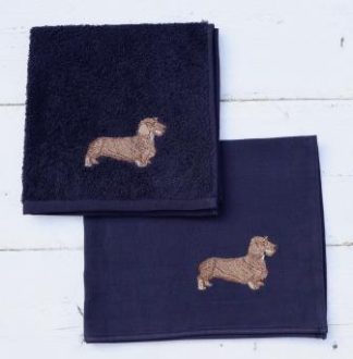 Ruwharige teckel-Keukenhanddoek en theedoek met een ruwharige teckel