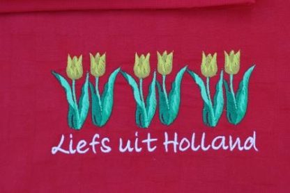 Donkerblauwe of rode keukenhanddoek en theedoek met rode of gele tulpen en/of tekst Liefs uit Holland - Afbeelding 2