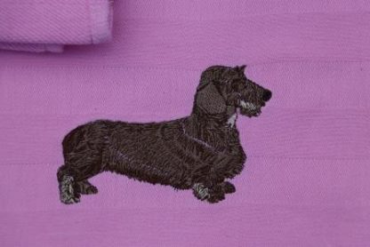 Roze keukenhanddoek en theedoek met een ruwharige teckel - Afbeelding 2