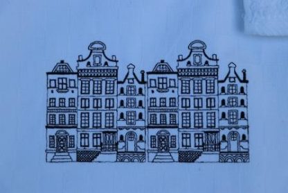 Witte keukenhanddoek en theedoek met zwarte Hollandse huisjes - Afbeelding 2