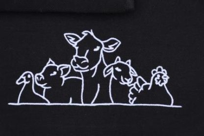 Keukenhanddoek en theedoek zwart met een tekening van boerderij dieren - Afbeelding 2