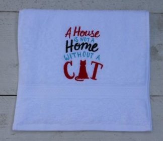 Gastendoekje wit voor een thuis waar en kat is "A house is not a home without a cat"