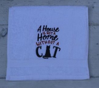 Gastendoekje wit met de tekst A house is not a home without a cat