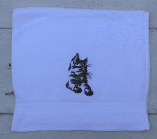Gastendoekje wit met een zwarte kat