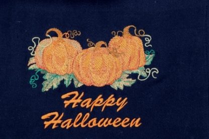 Keukenhanddoek en theedoek zwart met pompoenen en Happy Halloween - Afbeelding 2