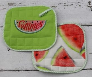 Pannenlappen lime groen met watermeloen
