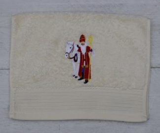 Gastendoekje ecru met Sinterklaas en zijn paard