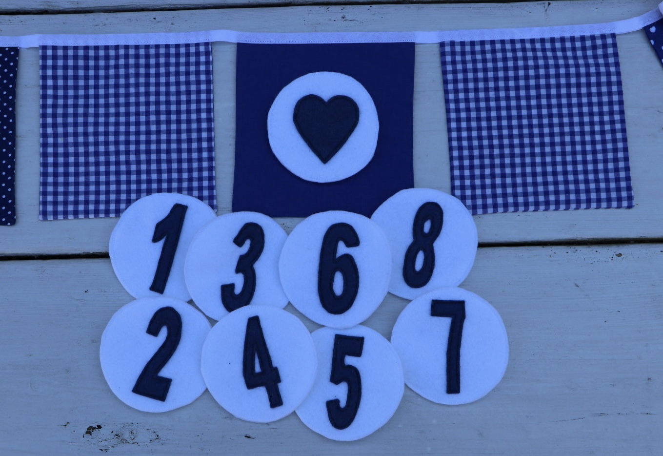 Vierkanten stoffen slinger in blauw met stippen/ruiten/sterren met de naam , verwisselbare leeftijd en jaar - Afbeelding 5