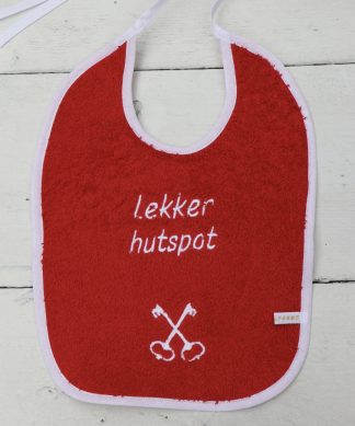 Slab rood met wit randje en tekst Lekker hutspot
