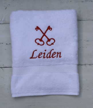 Handdoek wit met de Leidse sleutels en Leiden in verschillende maten