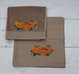 Keukenhanddoek en theedoek beige met pompoenen