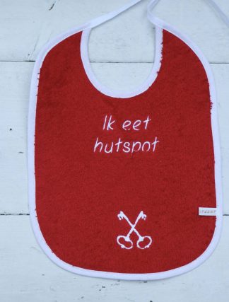 Rode slab met tekst Ik eet hutspot